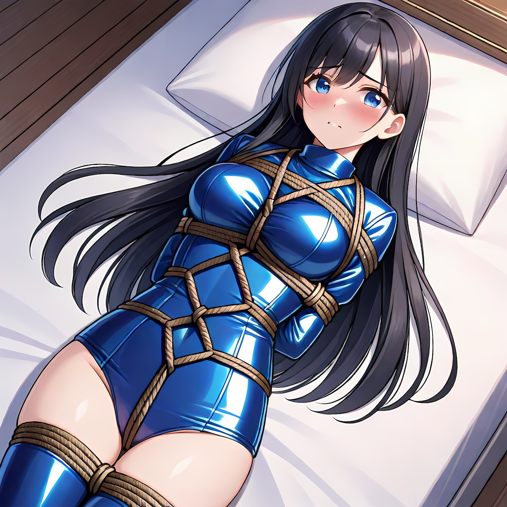 青レオタードサイハイソックス緊縛