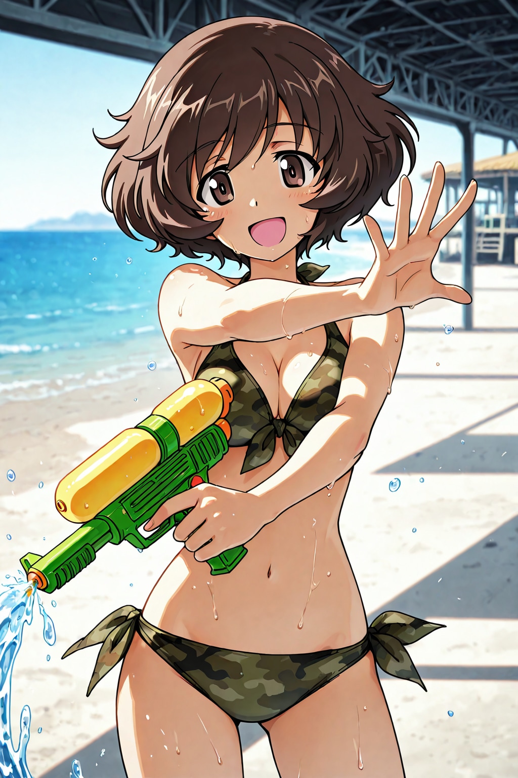 ビーチで迷彩ビキニでサバゲーな優花里👙🔫❤️