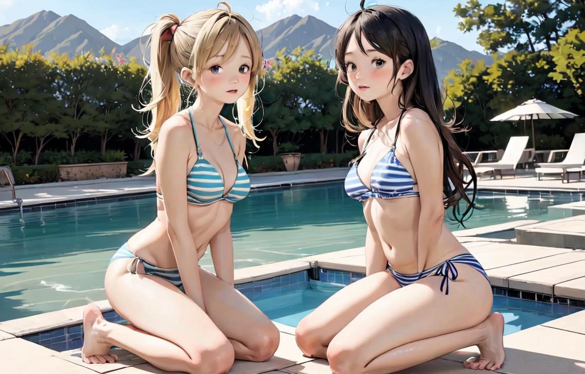 ストライプ水着の美少女達 6枚目