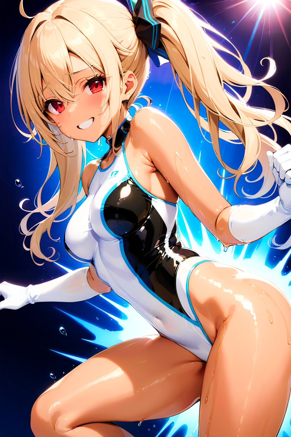 褐色金髪ギャル競泳水着ヒロインちゃん！