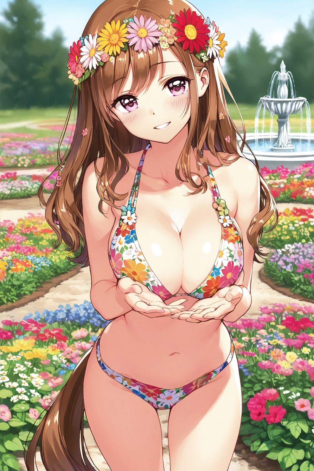 お花畑で花柄ビキニ🌺👙❤️