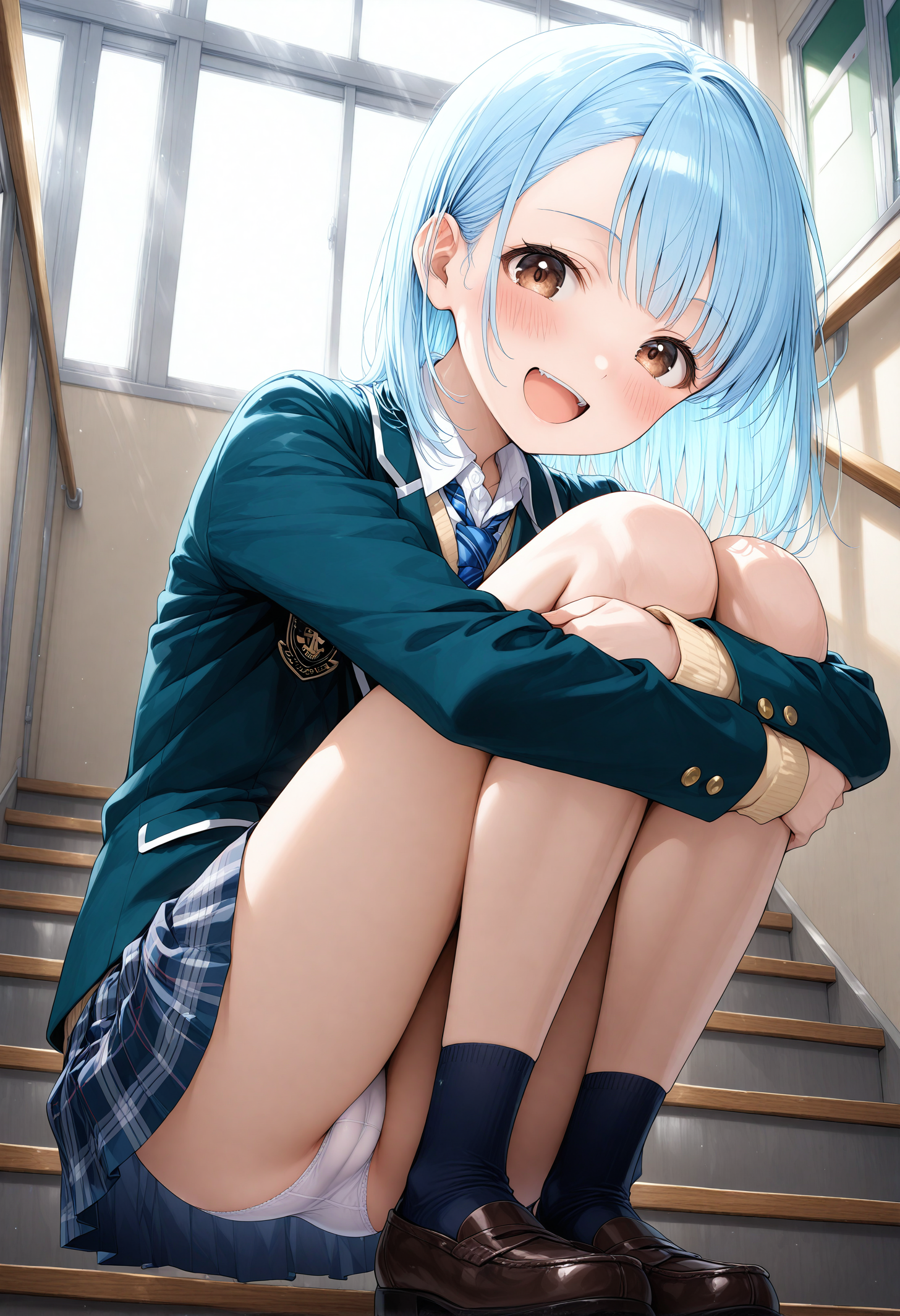 青髪 制服パンチラ