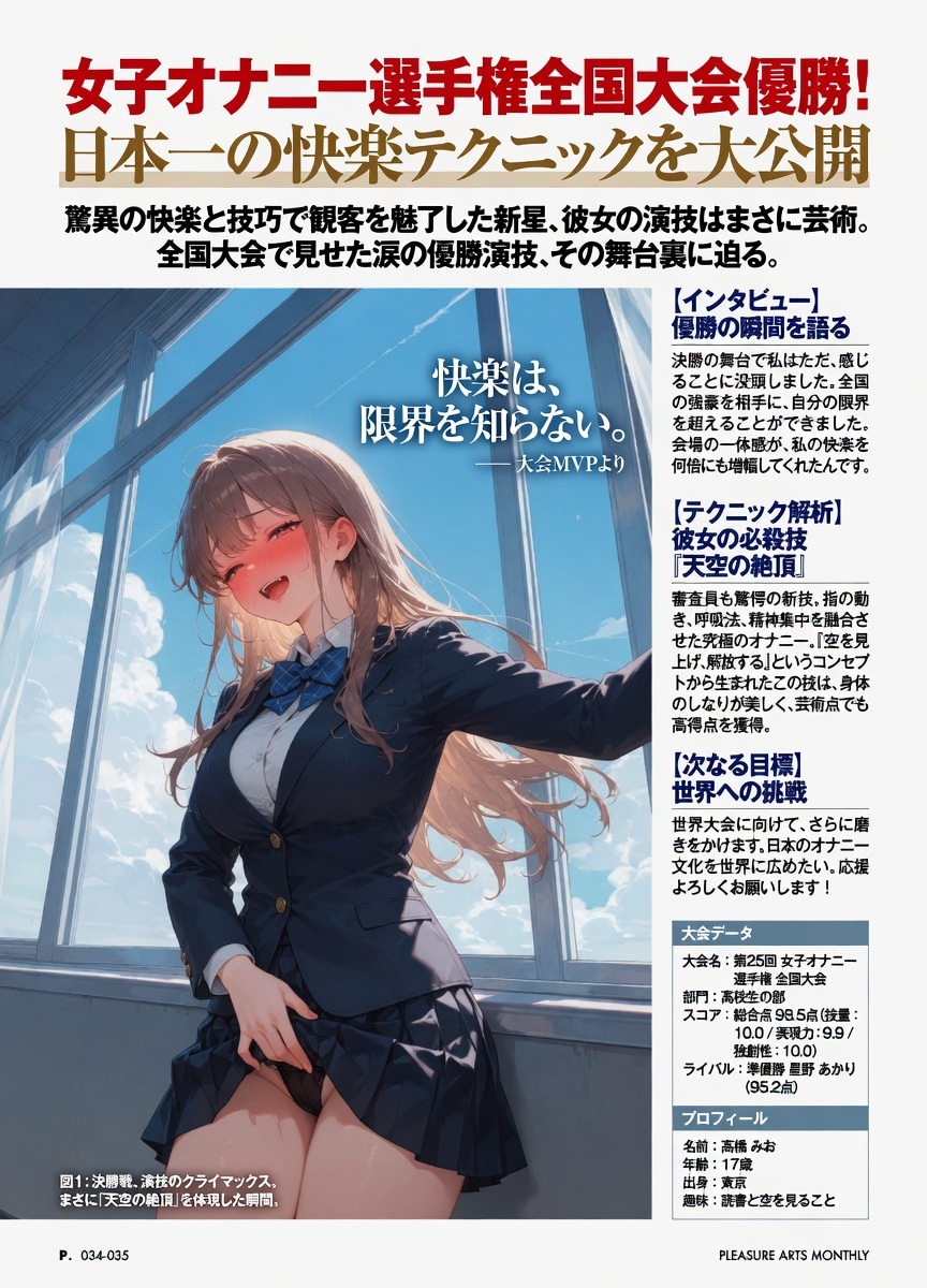 雑誌の記事の特集「女子オナニー選手権全国大会優勝！」