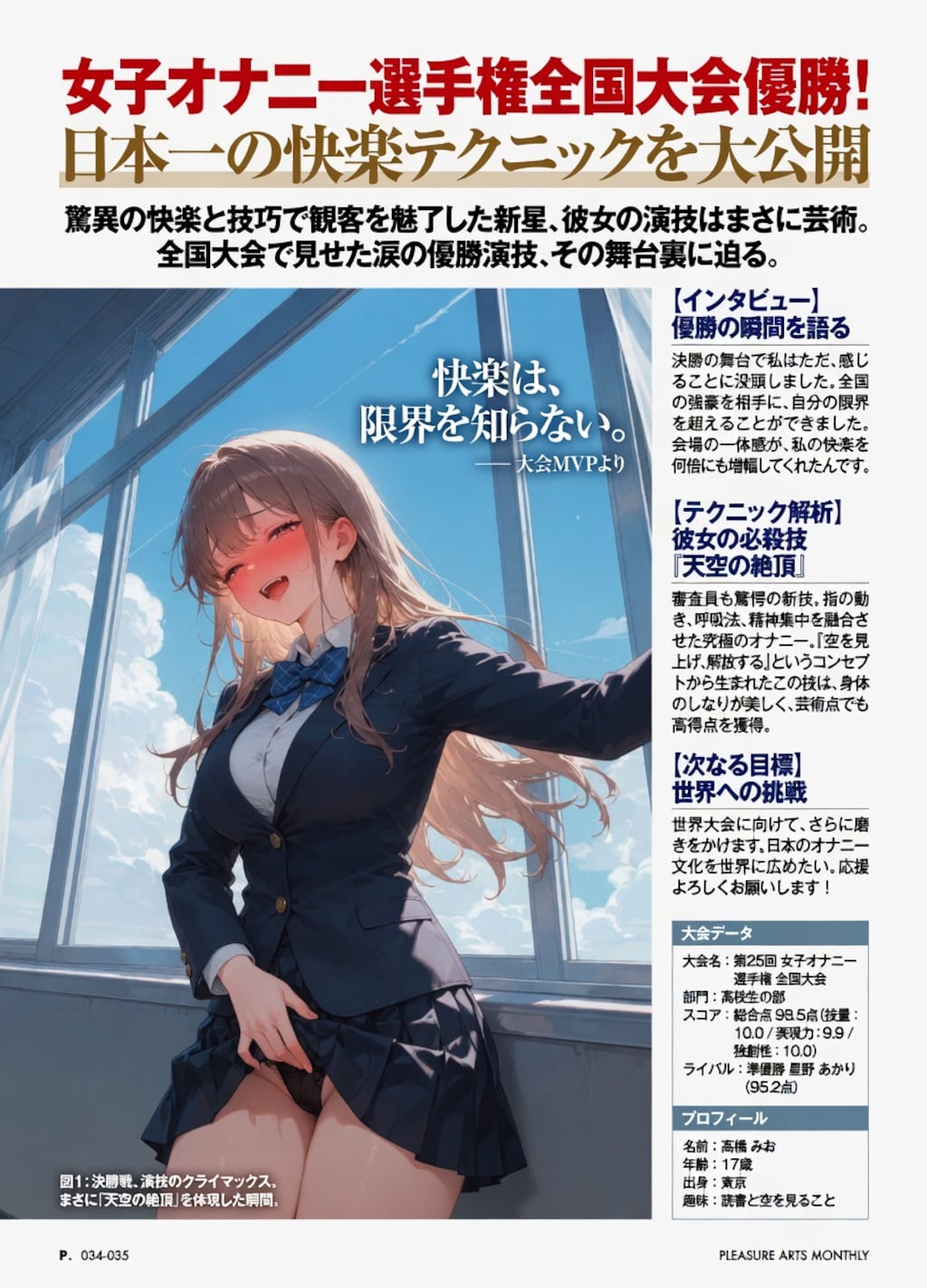 雑誌の記事の特集「女子オナニー選手権全国大会優勝！」