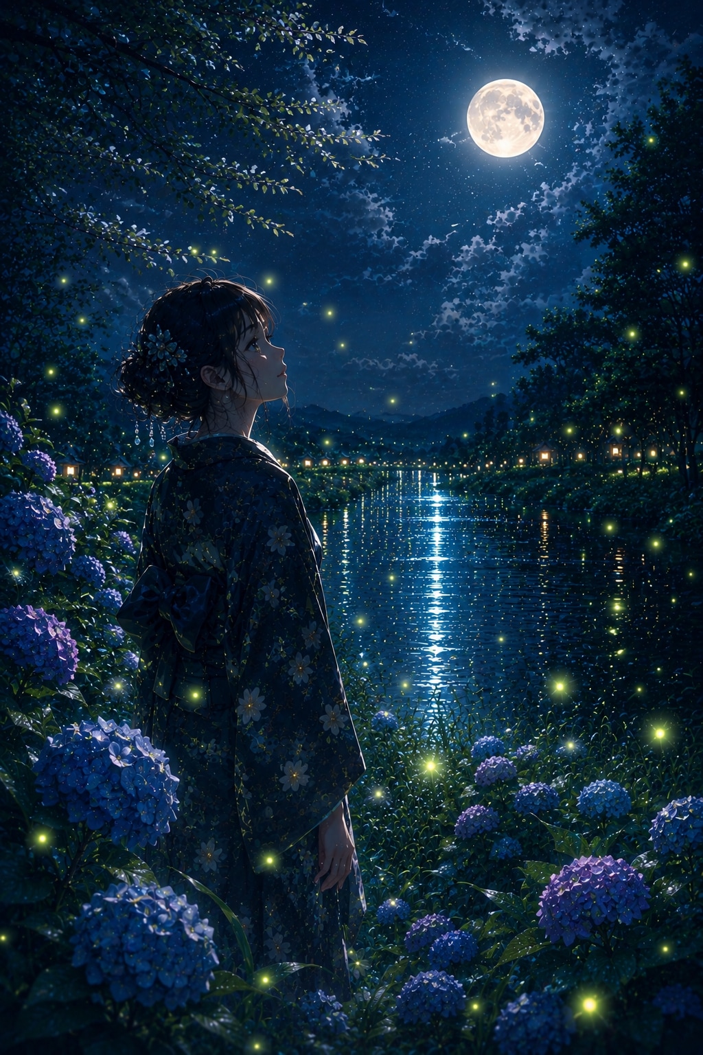 月下なる 紫陽花照らす 蛍かな