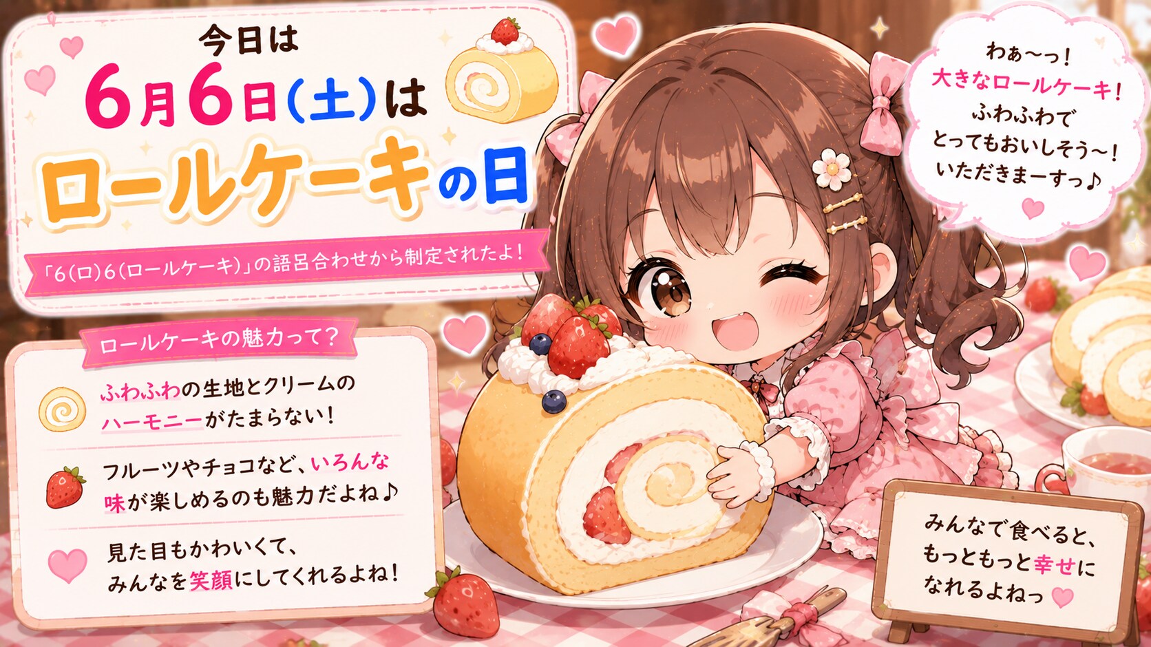 今日は何の日？（年月日固定＋チビキャラ単体）のテスト生成（ＡＩによる違いを比較）