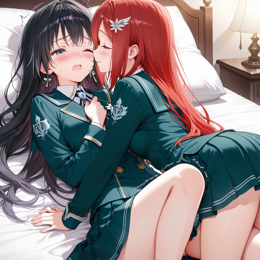 制服のまま学生寮のベッドでイチャつく女の子たち