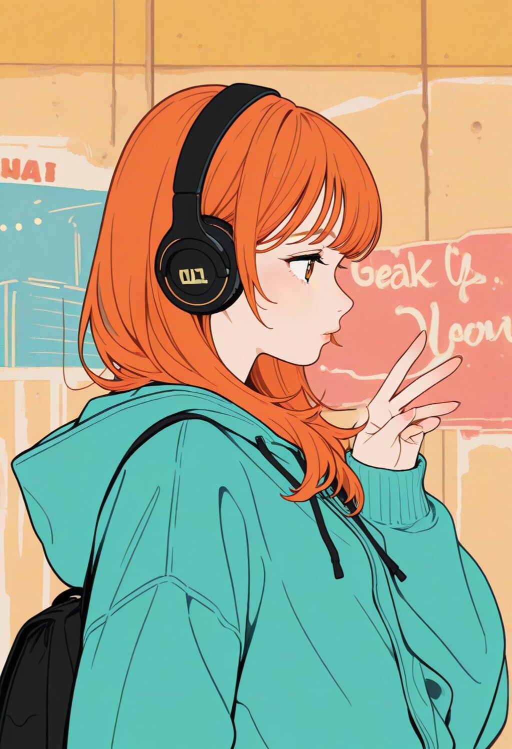 ヘッドフォンの少女(flat_color)