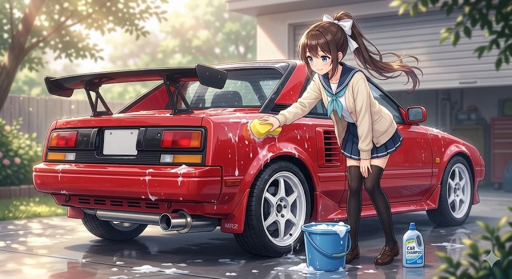 洗車するゆるふわポニーテールちゃん