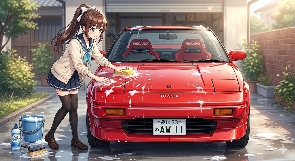 洗車するゆるふわポニーテールちゃん | の人気AIイラスト・グラビア