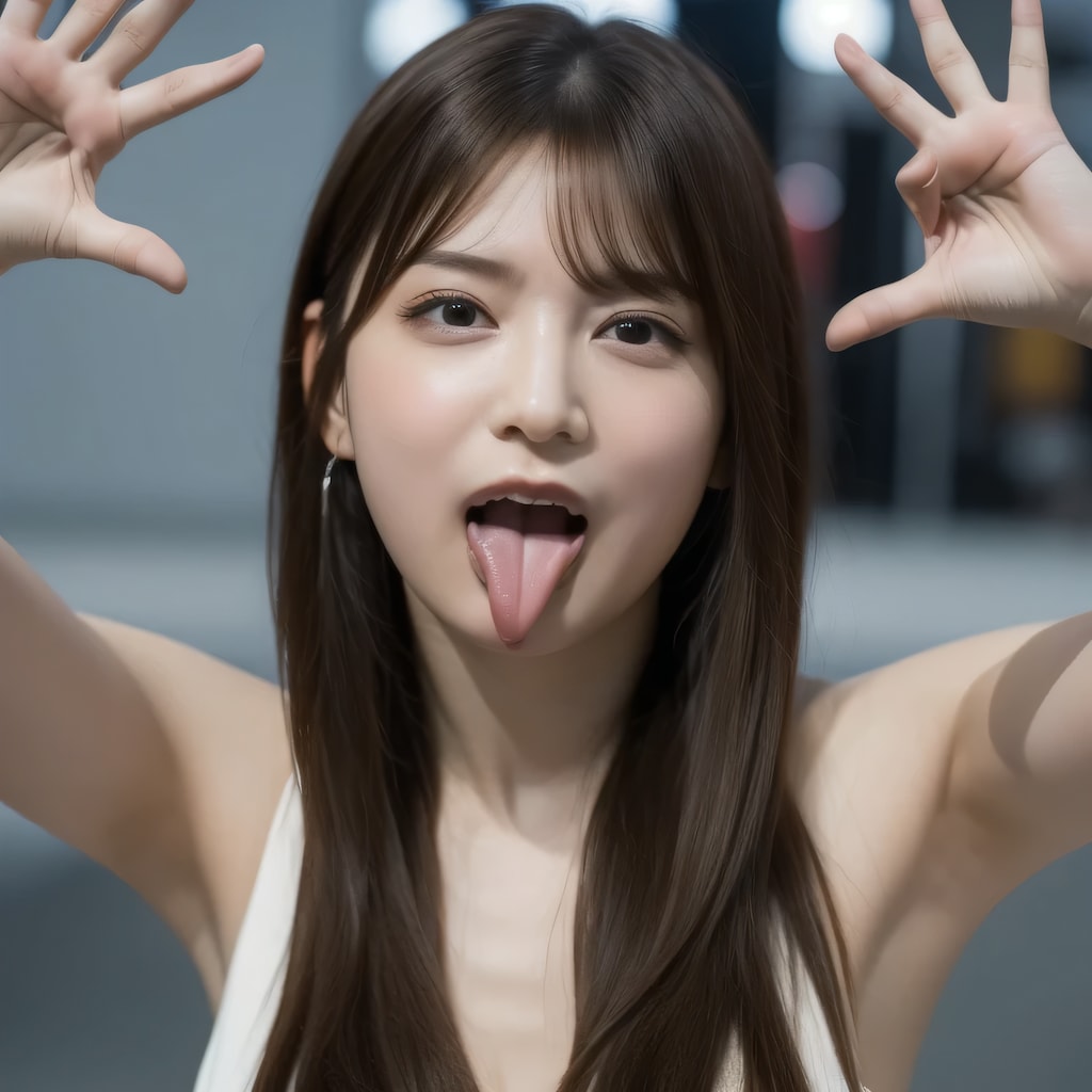 黒髪ロングの舌出し美女３１