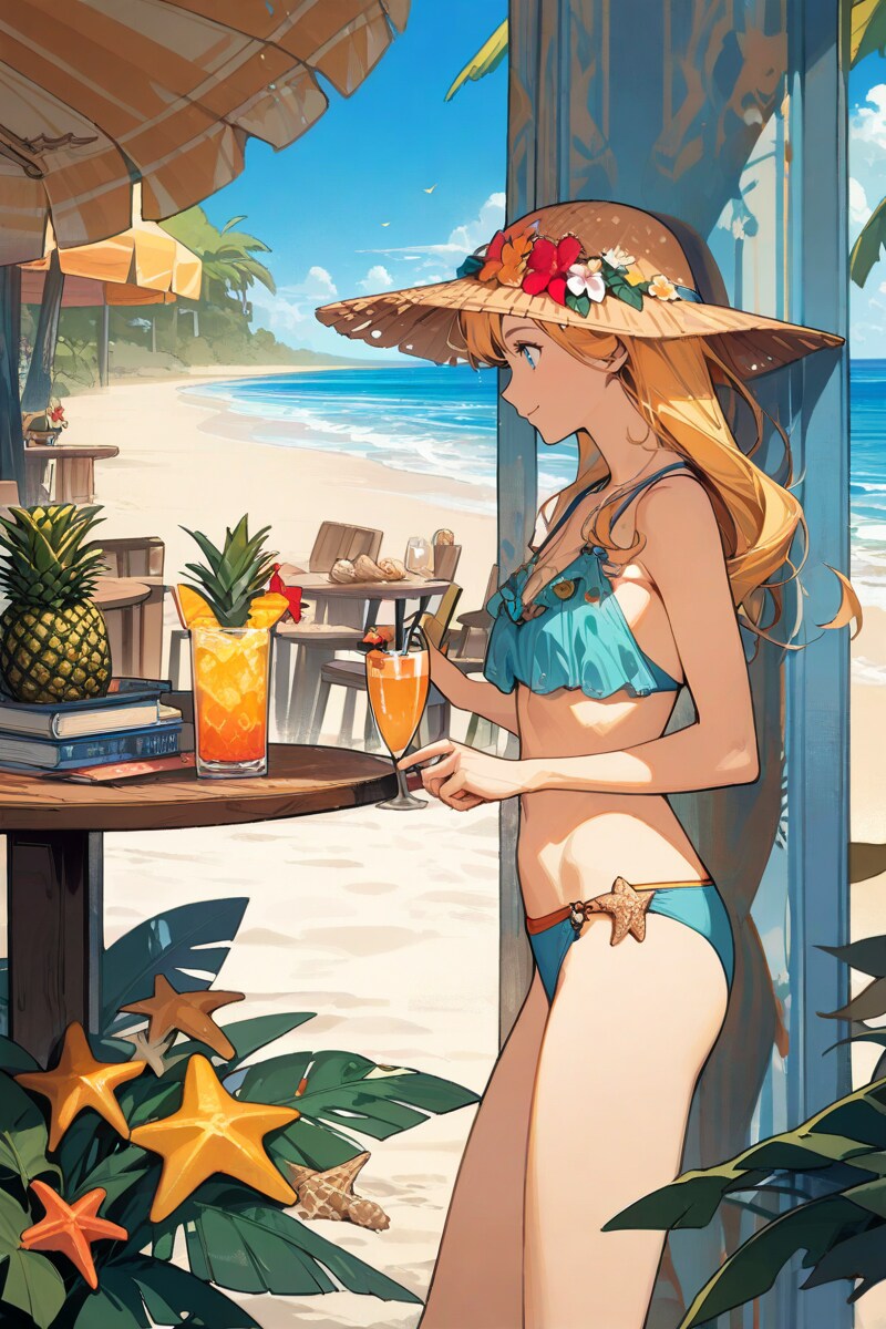 ビーチのカフェでのひととき | の人気AIイラスト・グラビア