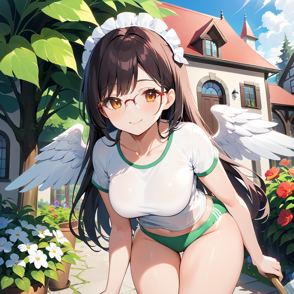 庭仕事ブルマ天使メイドさん