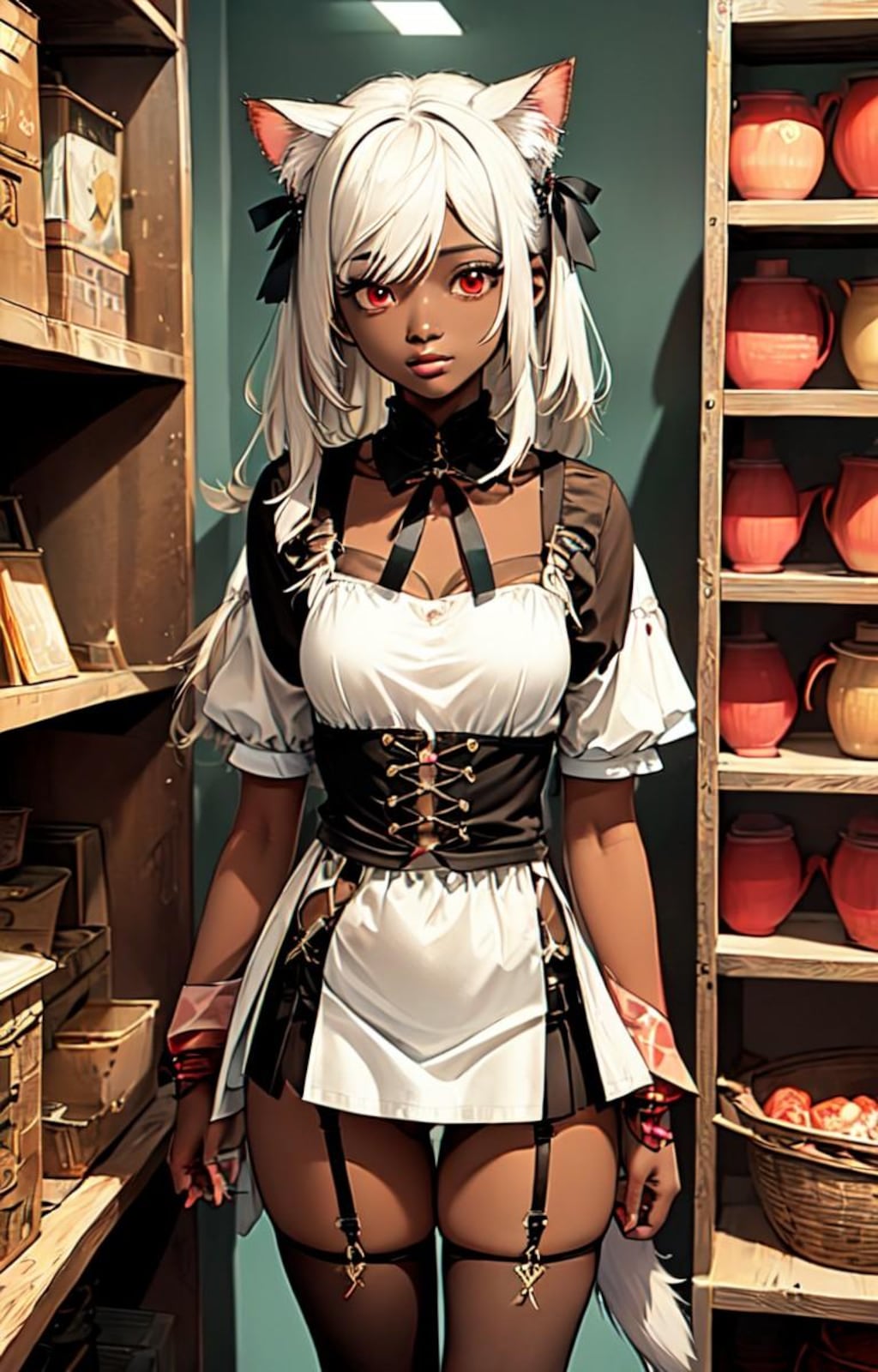 買い物中の褐色猫娘