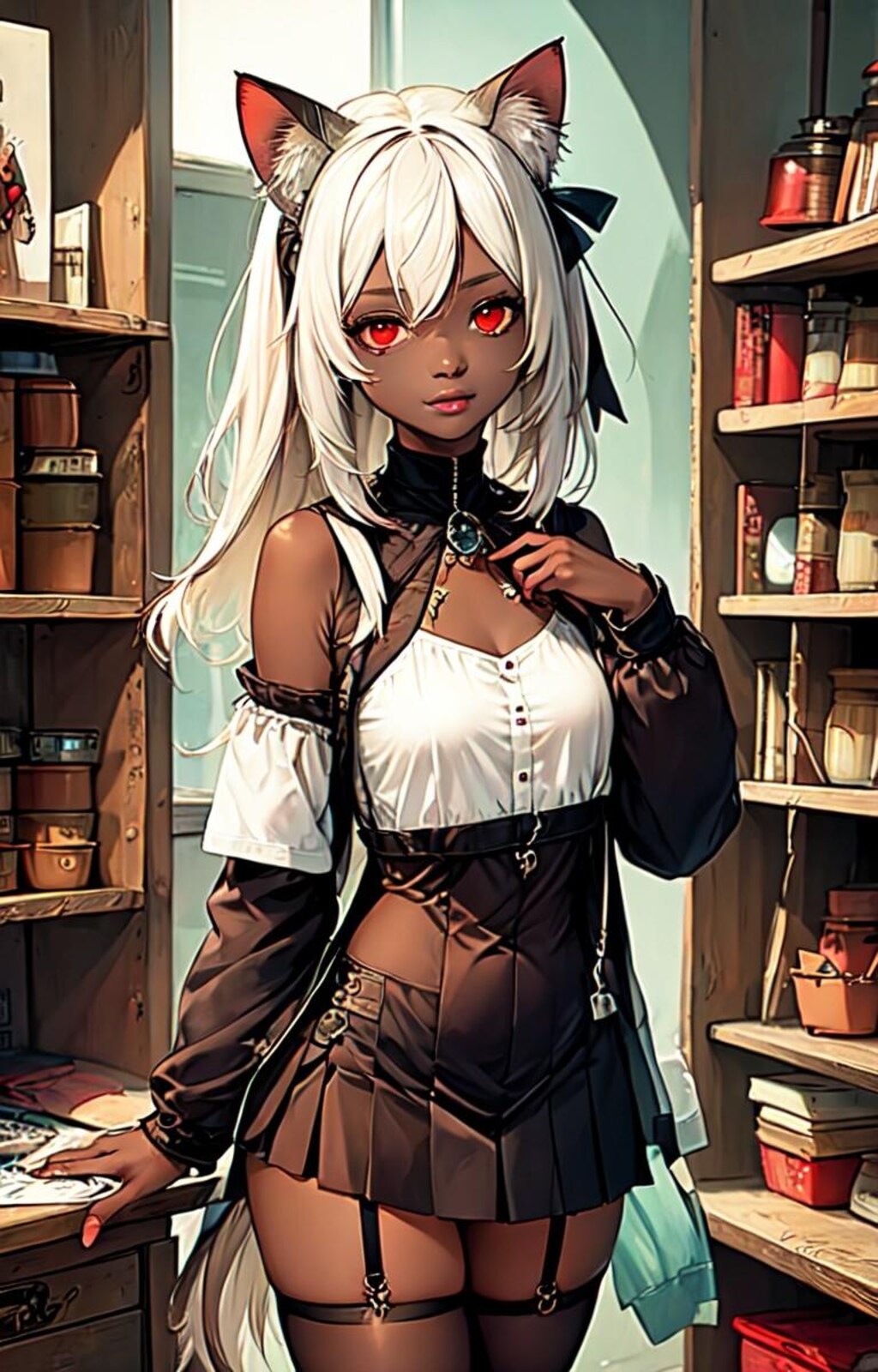 買い物中の褐色猫娘