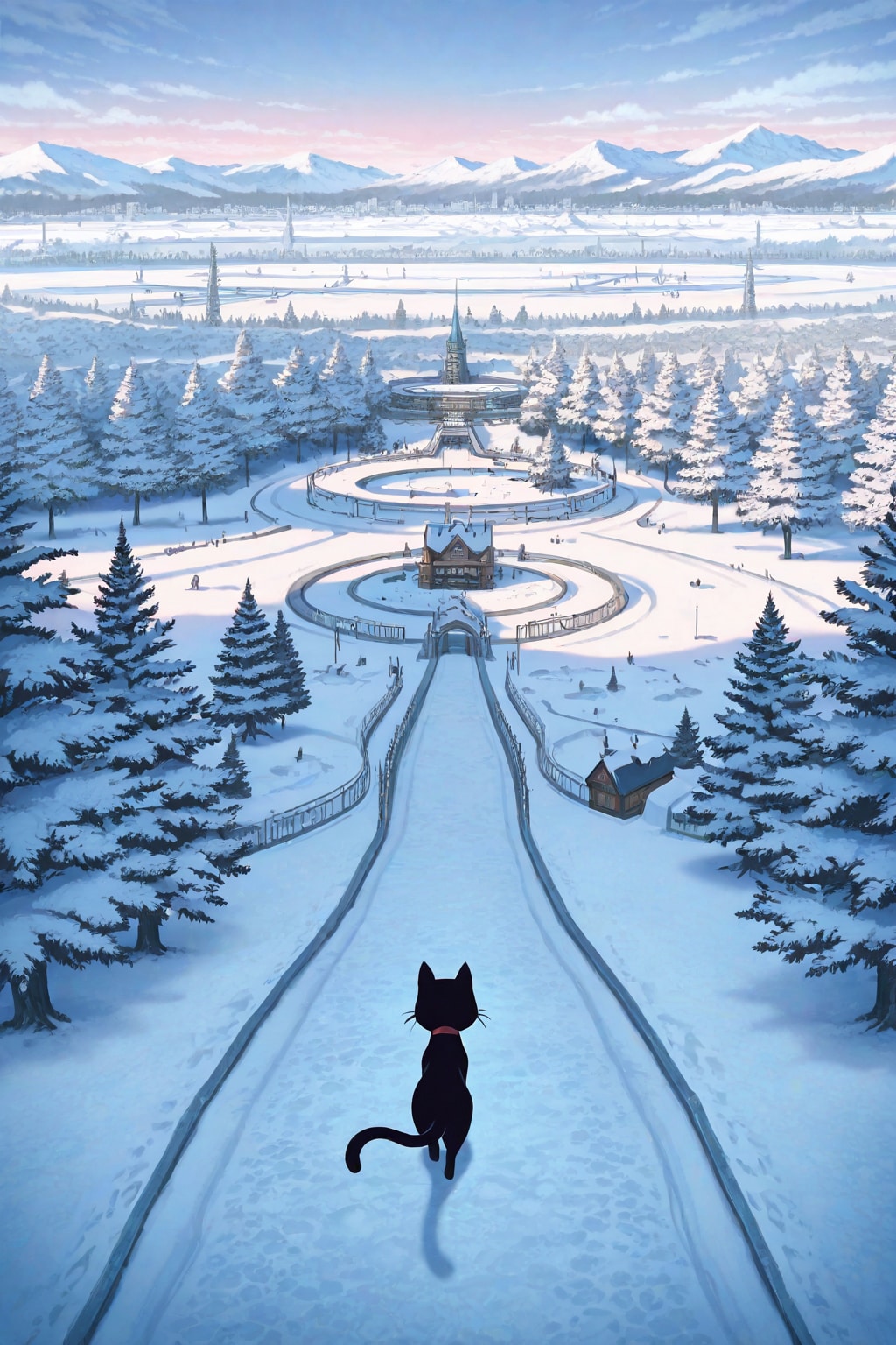 黒猫と冬の公園