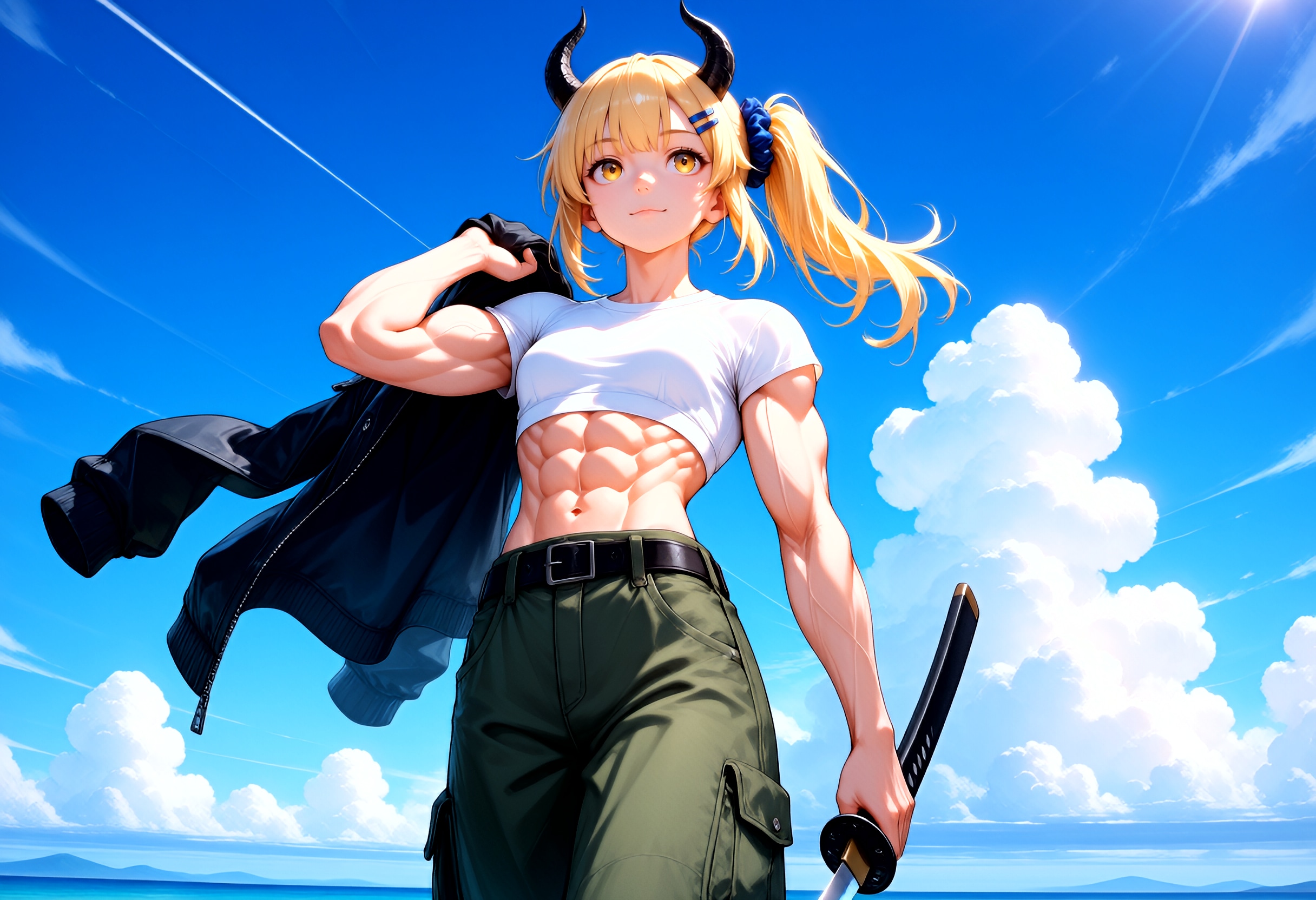 夏空と刀と女鬼高生さん | の人気AIイラスト・グラビア