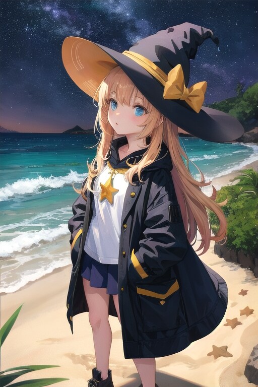 砂浜の魔女と星空 | の人気AIイラスト・グラビア