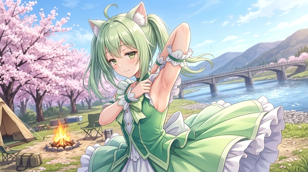 みどツイにゃん。キャンプ