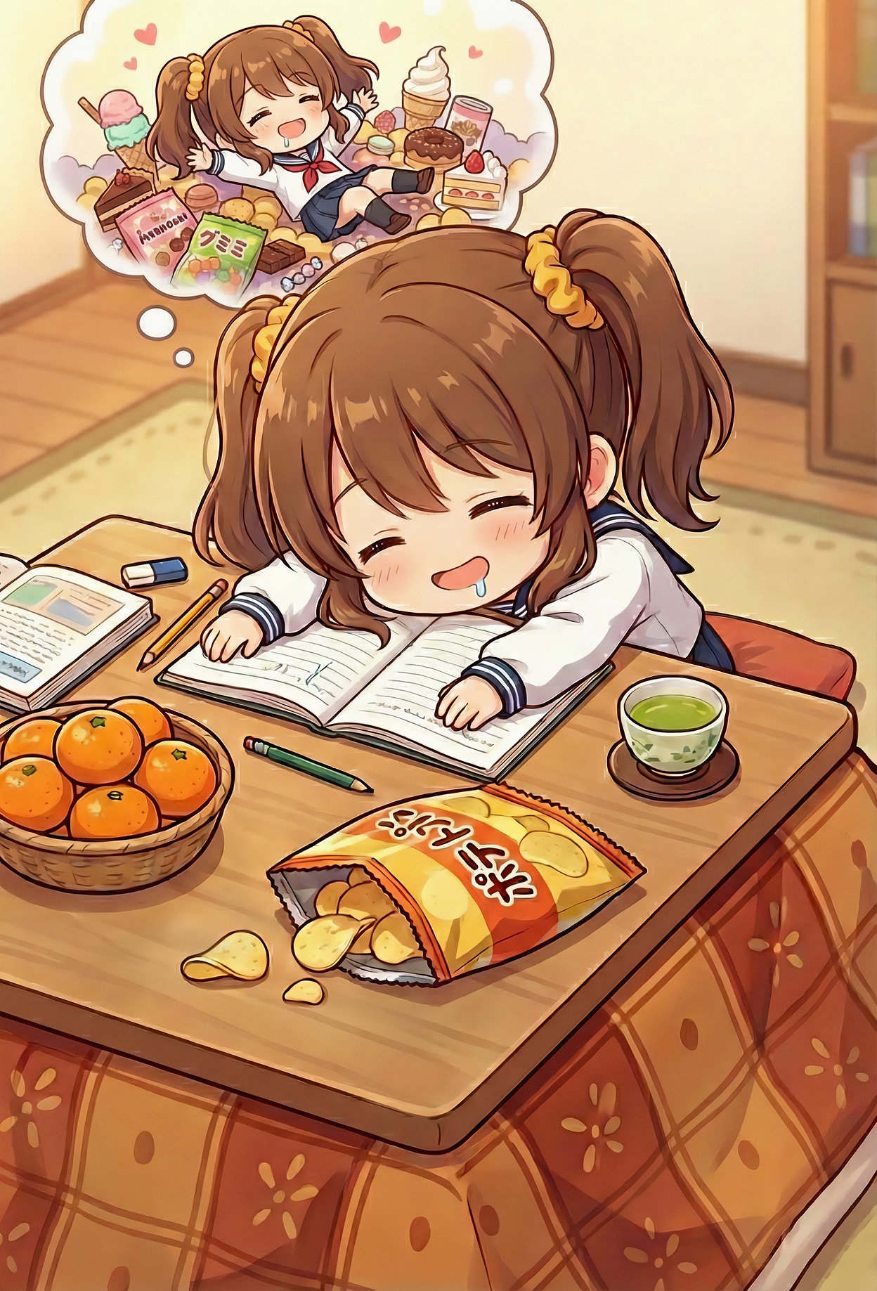 コタツで宿題 | の人気AIイラスト・グラビア