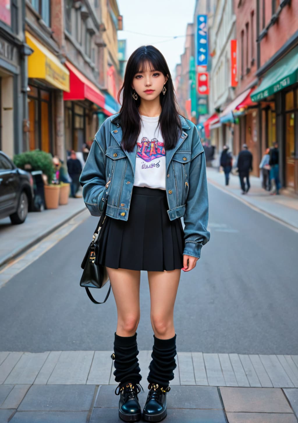 黒いレッグウオーマー女子