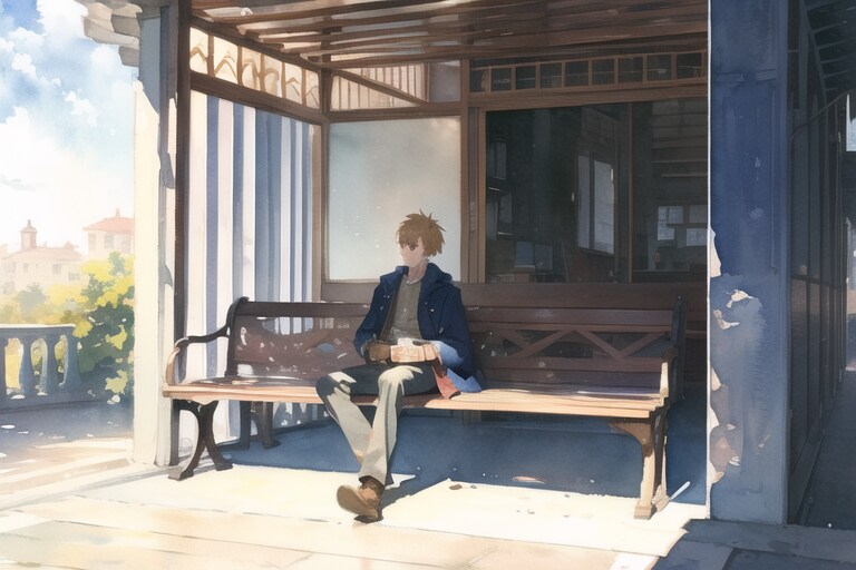 ベンチに座る男性