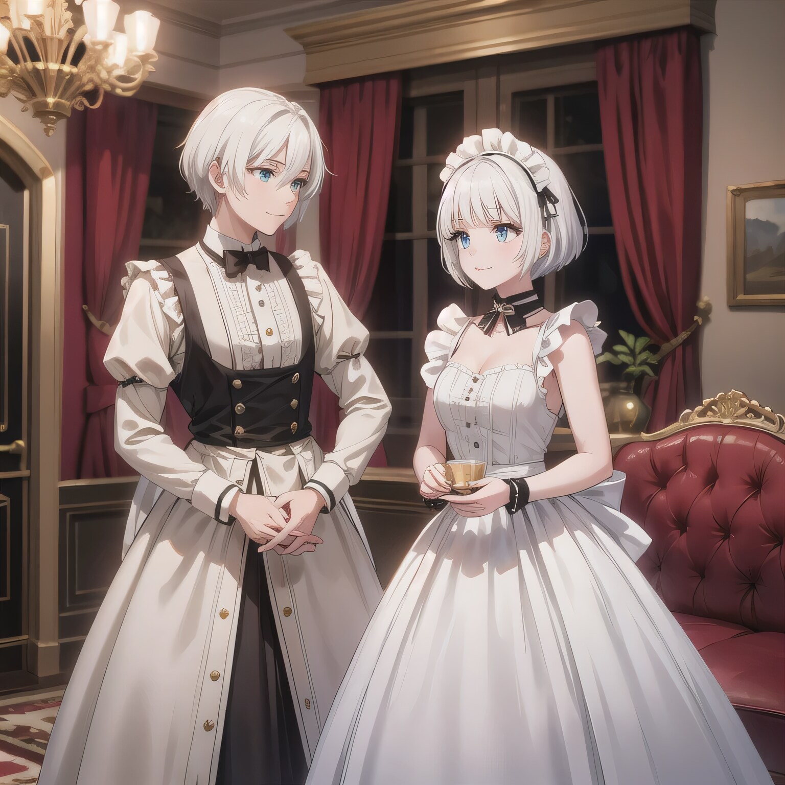 白髪ボブでメイド服の少女５ | の人気AIイラスト・グラビア