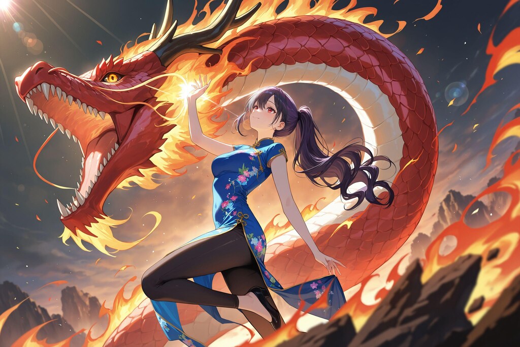 ドラゴン使いの少女（美龍と火竜サラマンダー）