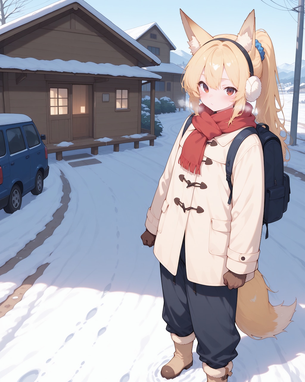 狐娘さん冬の田舎町へ