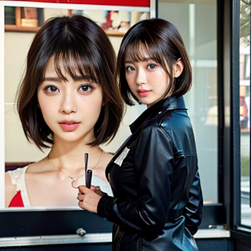 自分のポスターの前でポージング