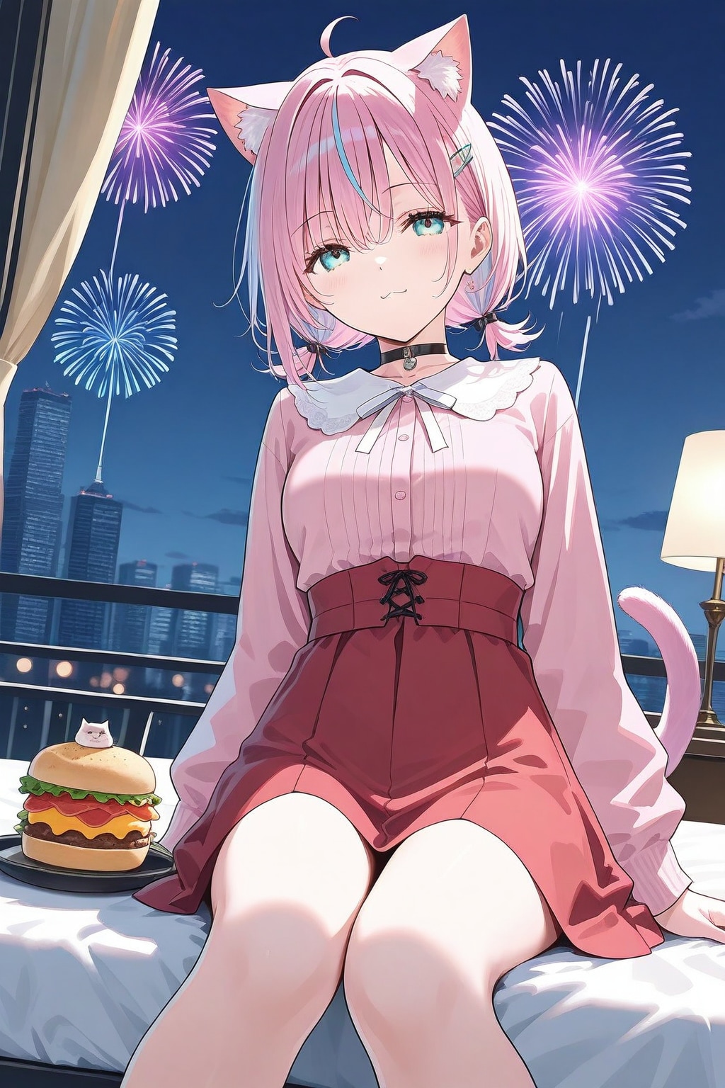 ネコミミと夏祭りとハンバーガー | の人気AIイラスト・グラビア