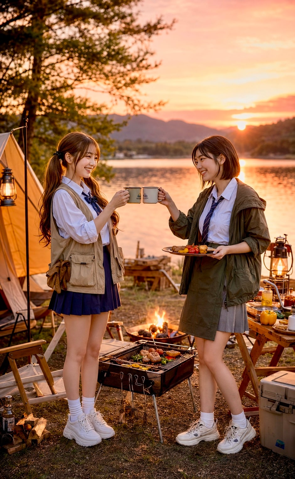 キャンプ場で夕暮れBBQ