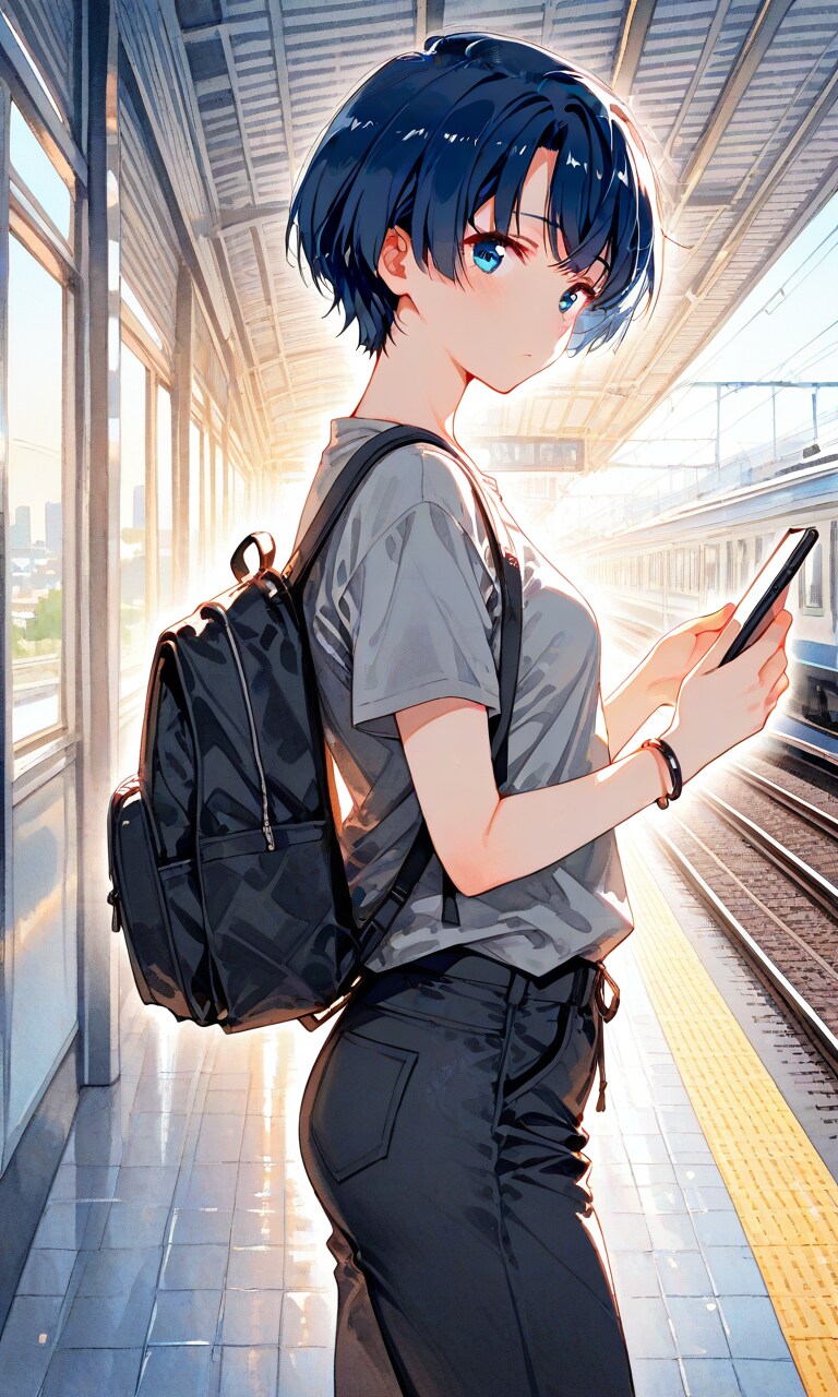 駅でスマホの柑菜ちゃん