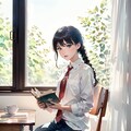 窓辺て本を読んでいる(透明水彩) 6枚目