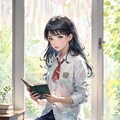 窓辺て本を読んでいる(透明水彩) 9枚目