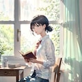 窓辺て本を読んでいる(透明水彩) 11枚目