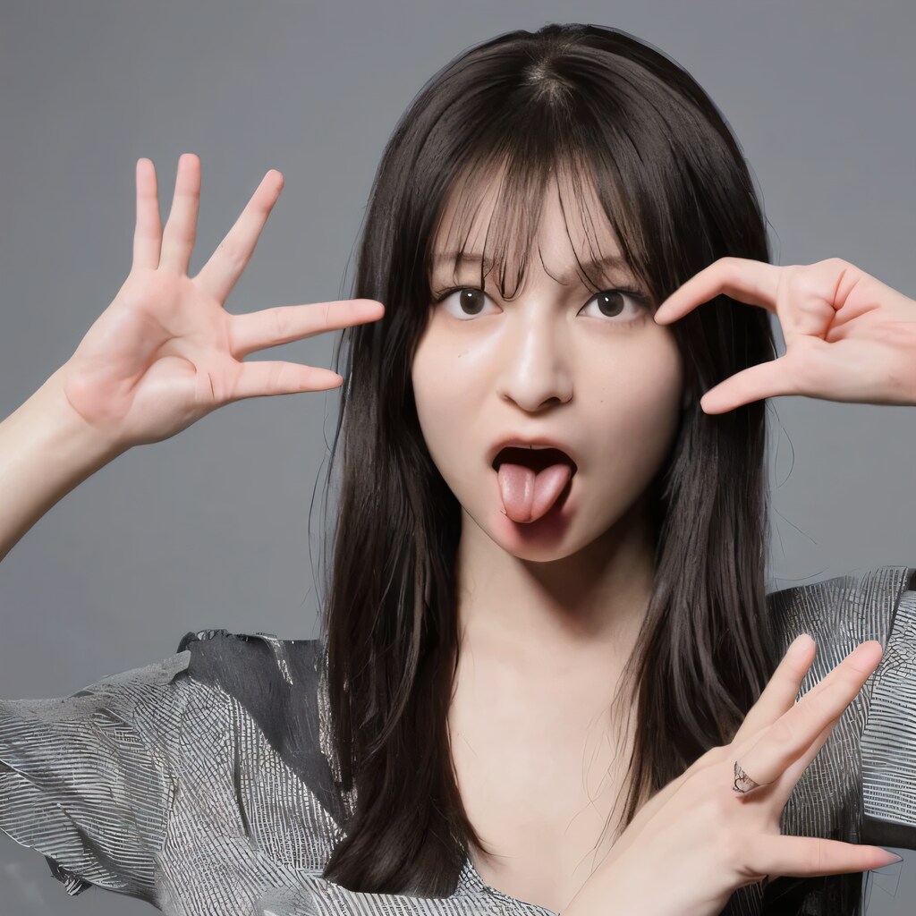 黒髪ロングの舌出し美女４８