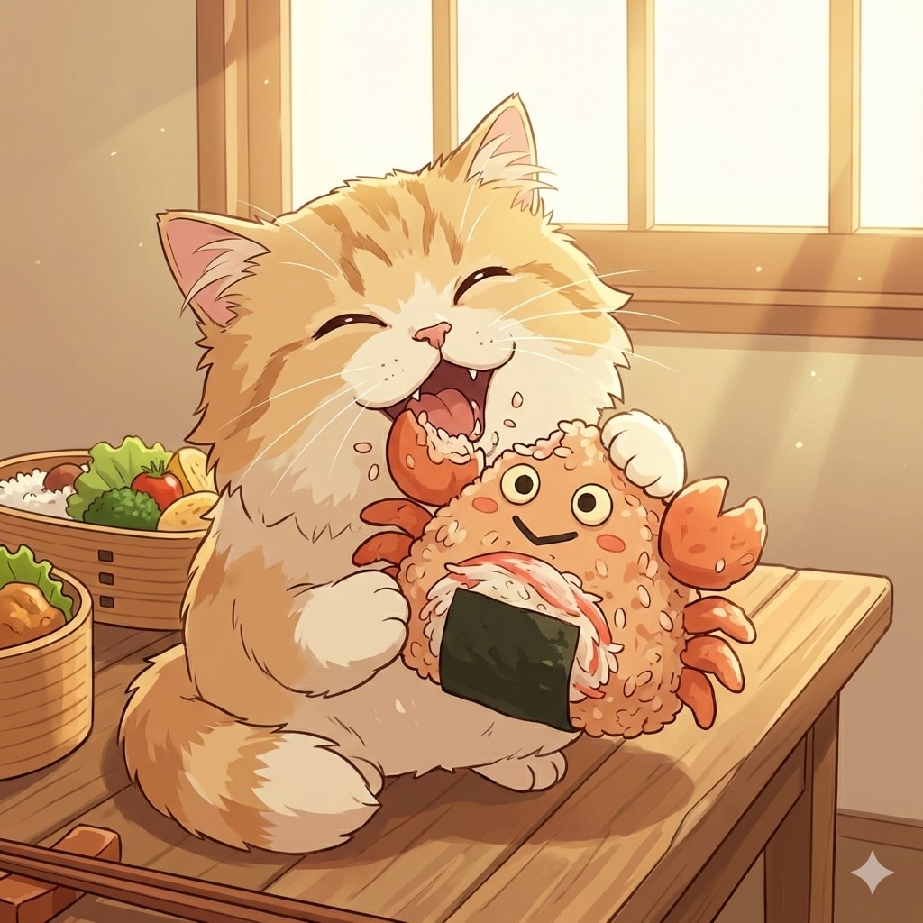 アフワちゃんと蟹さん型のおにぎりをくえるんだな