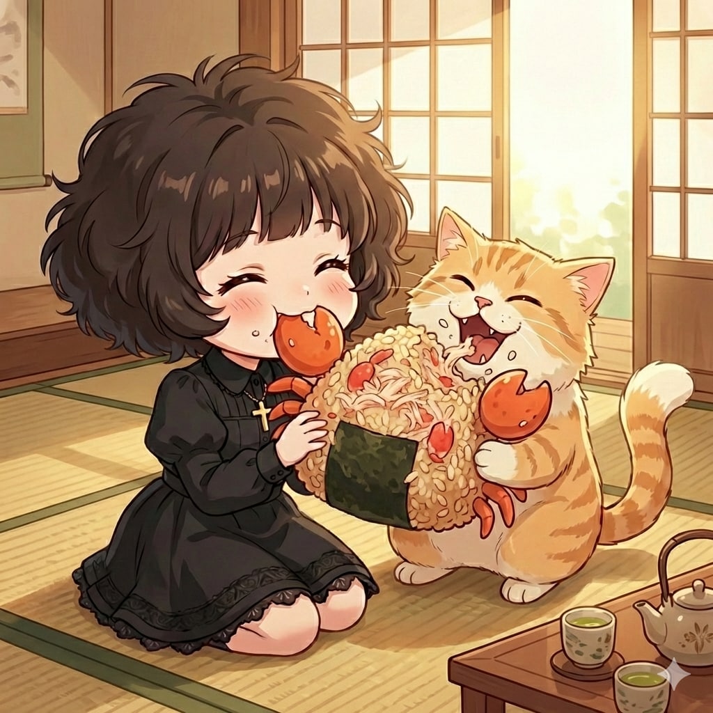アフワちゃんと蟹さん型のおにぎりをくえるんだな