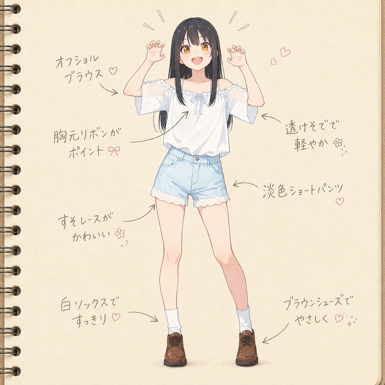 ファッションスケッチ　うちの子パンツコーデ💞
