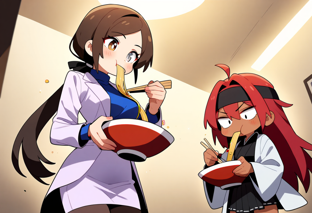 ラーメンをすするうちの子ズ