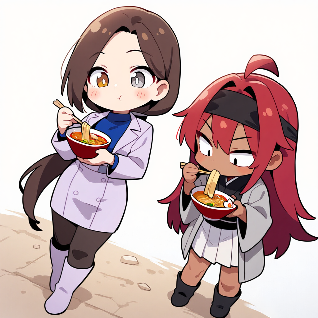 ラーメンをすするうちの子ズ