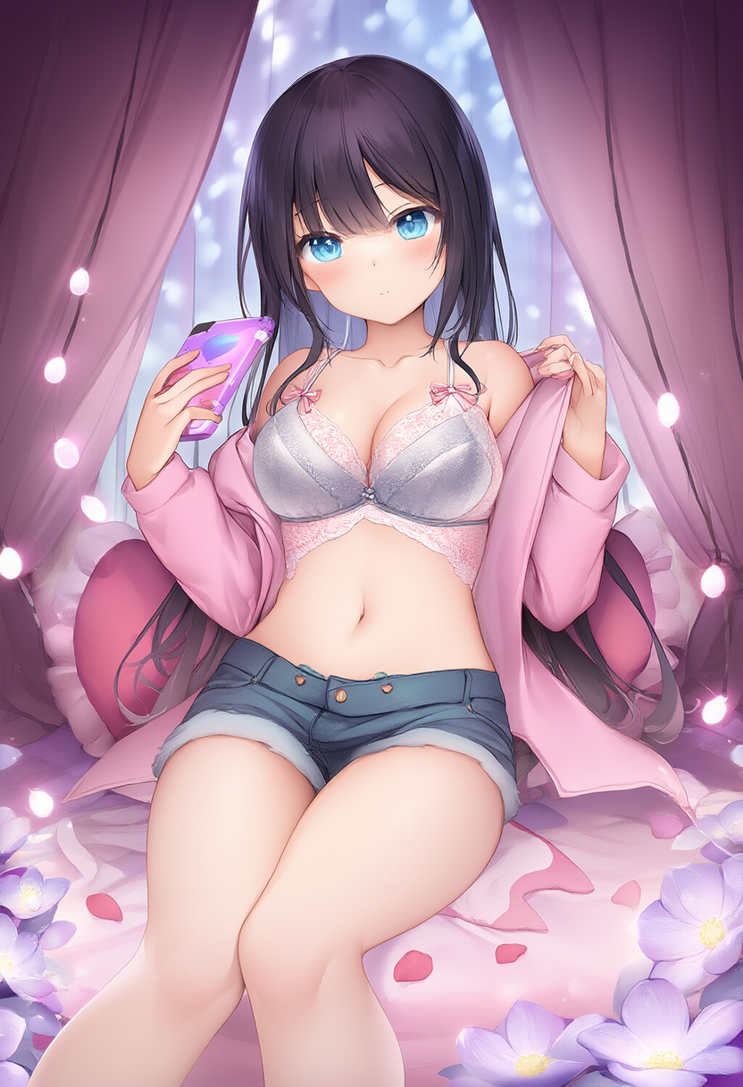 a girl in denim shorts