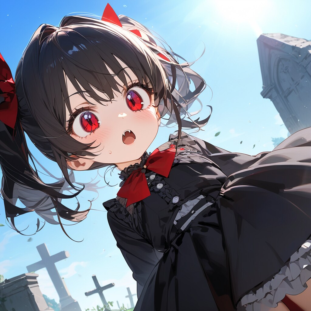 出て来る時間を間違えたチビ吸血鬼 | の人気AIイラスト・グラビア