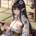 茶道を嗜む和風黒髪エルフさん 2枚目