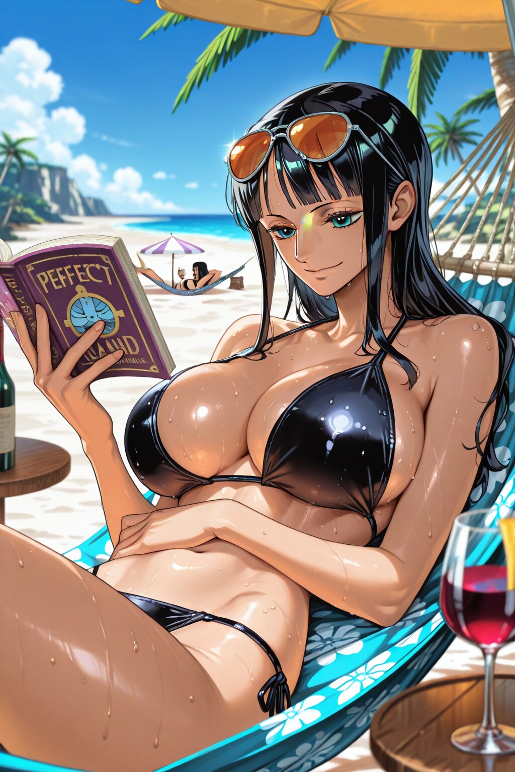 ビーチで本を読むニコ・ロビン🏴‍☠️👙🏖️❤️