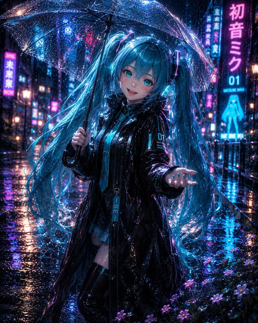 雨の情景　足元の小さな花