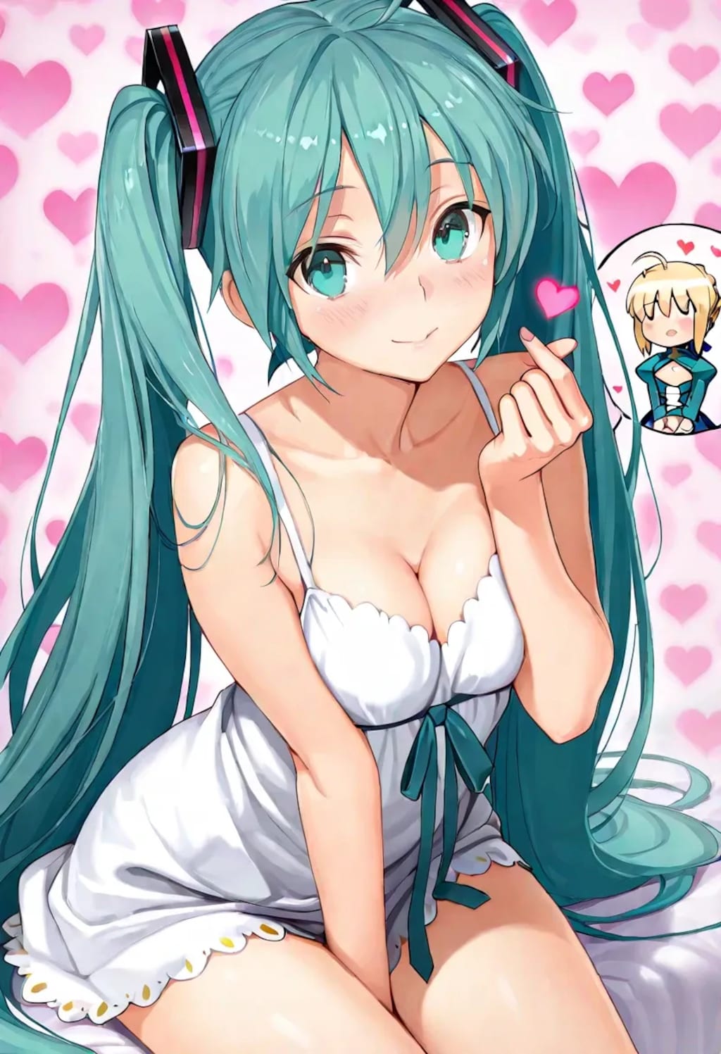 ミクとセイバーで♡フィンガーハート♡