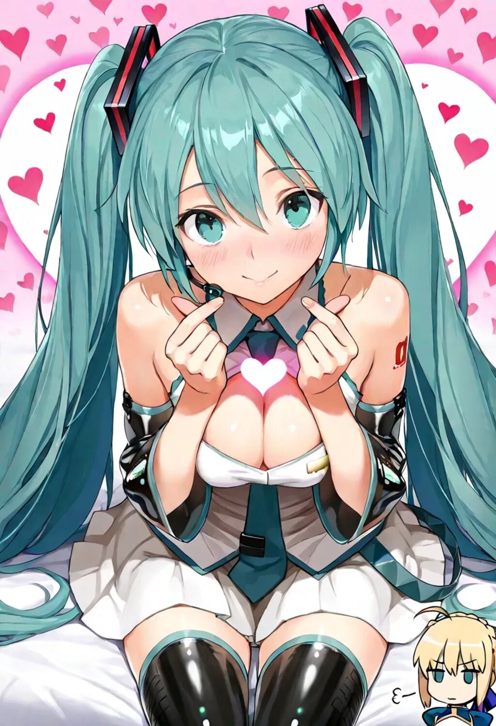 ミクとセイバーで♡フィンガーハート♡