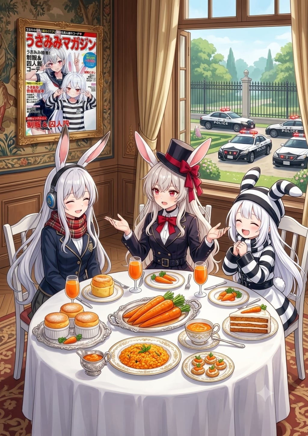 エリアーヌちゃんに招待されたみみちゃんとうさぎちゃん。